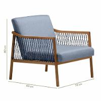 Poltrona Com Braço Acaé Linho Azul Madeira Cedro Corda Náutica a Poliéster Azul - 6