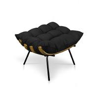 Kit Poltrona Costela Com Puff Para Sala Suede Preto - 6