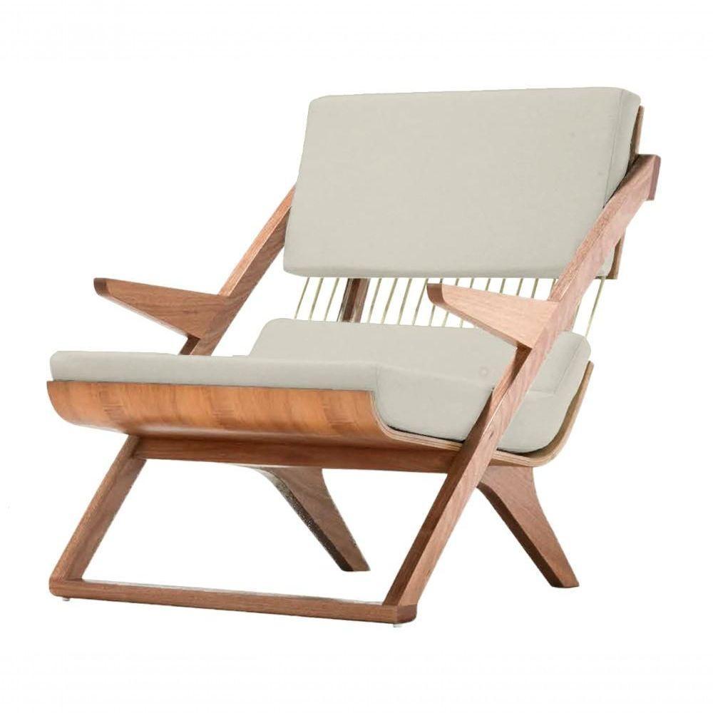 Poltrona Com Braço Moza Linho Bege Madeira Cedro Corda Náutica Redonda Poliéster Rami - 1