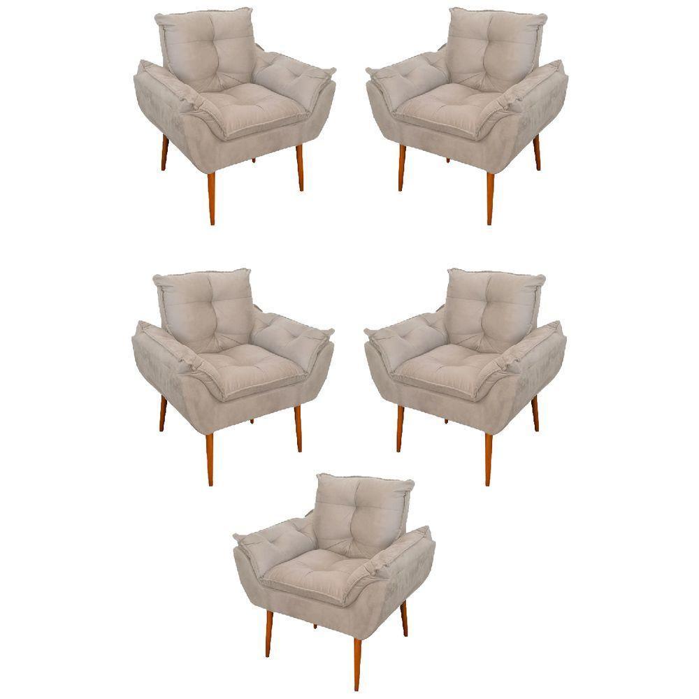 Kit 05 Poltrona Opala Sofá Sala, Quarto, Escritório Suede Cor:bege - 1