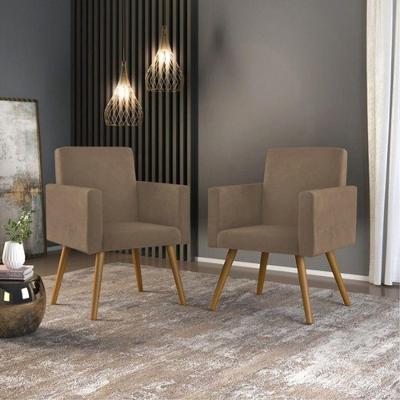 Kit 2 Poltronas Nina Pés Palito Suede Capuccino Marrom Balaqui Decor