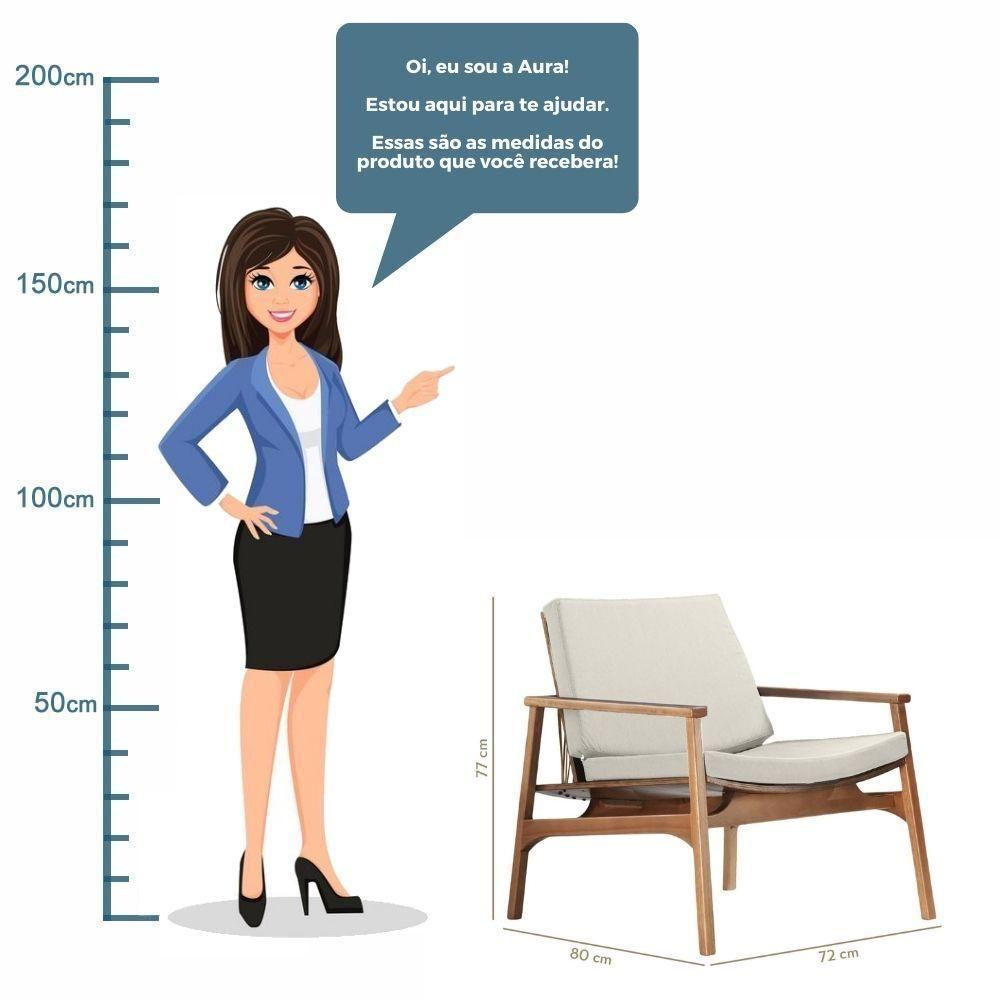 Poltrona Com Braço Ravi Algodão Bege Madeira Cedro Corda Chata Poliéster Palha - 6