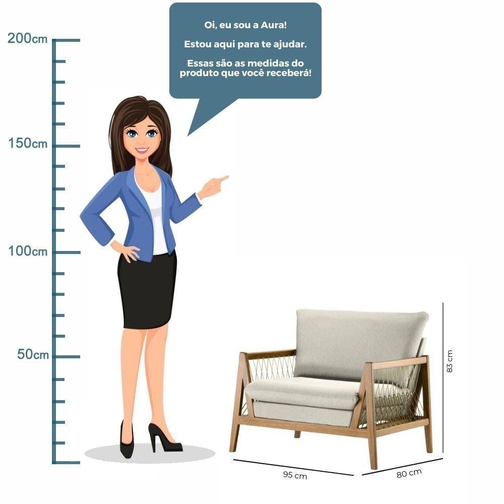 Poltrona Com Braço Pleno Algodão Cinza Madeira Cedro Corda Chata Poliéster Palha - 8