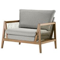 Poltrona Com Braço Pleno Algodão Cinza Madeira Cedro Corda Chata Poliéster Palha - 1