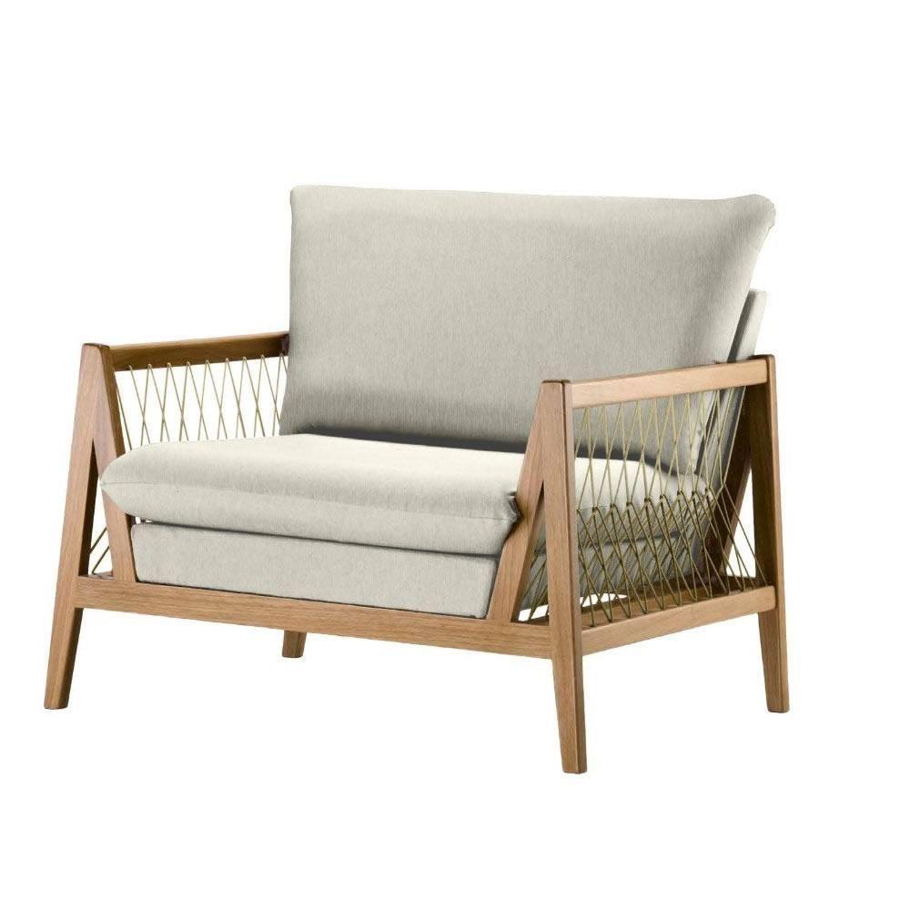 Poltrona Com Braço Pleno Algodão Bege Madeira Cedro Corda a Poliéster Castor - 1