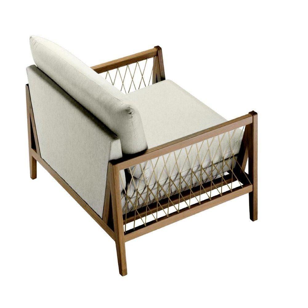 Poltrona Com Braço Pleno Algodão Bege Madeira Cedro Corda a Poliéster Castor - 8