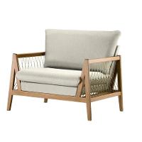 Poltrona Com Braço Pleno Algodão Bege Madeira Cedro Corda a Poliéster Castor - 1