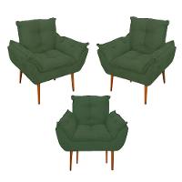 Kit 03 Poltronas Opala Confortável Sala, Quarto Cor:verde - 1