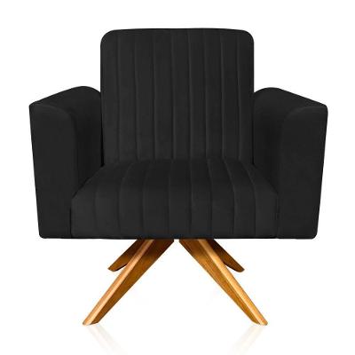 Poltrona Giratória Gomada Preto Base Madeira