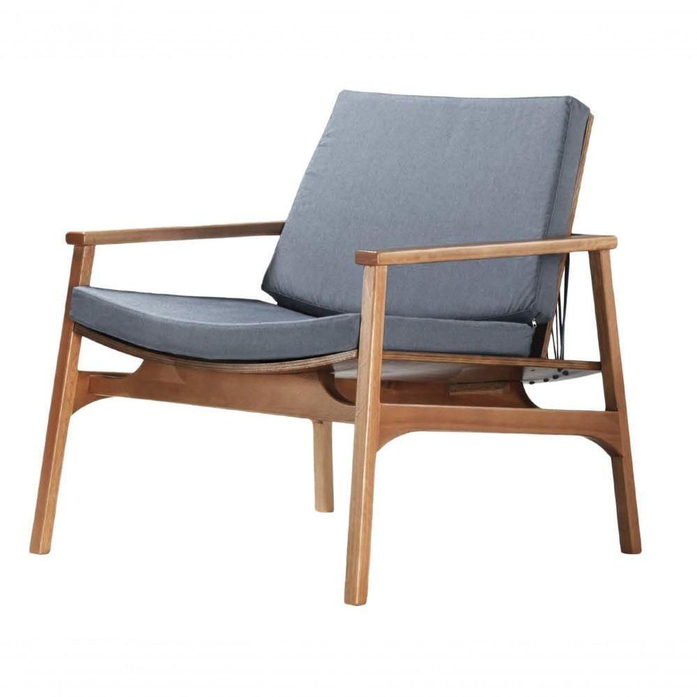 Poltrona Com Braço Ravi Algodão Azul Madeira Cedro Corda Chata Poliéster Azul - 1