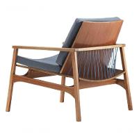 Poltrona Com Braço Ravi Algodão Azul Madeira Cedro Corda Chata Poliéster Azul