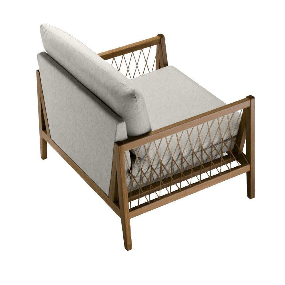 Poltrona Com Braço Pleno Algodão Cinza Madeira Cedro Corda Chata Poliéster Castor - 5