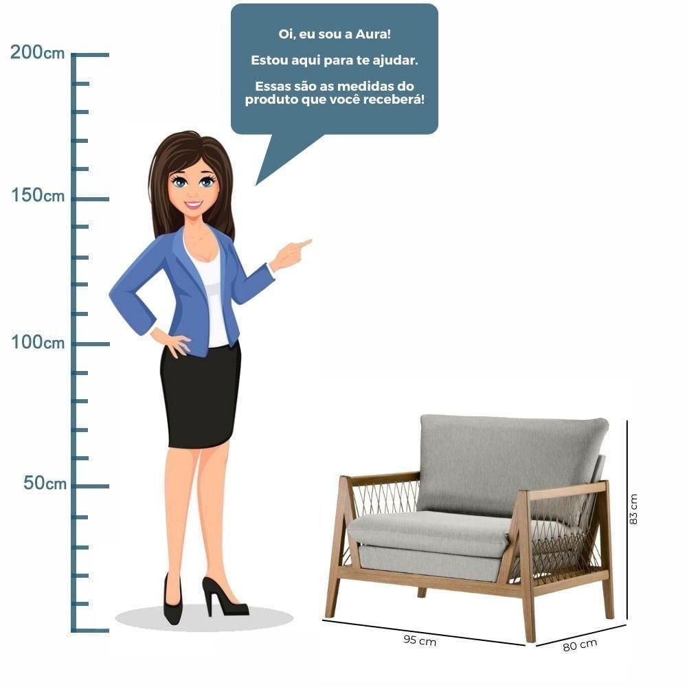 Poltrona Com Braço Pleno Algodão Cinza Madeira Cedro Corda Chata Poliéster Castor - 8