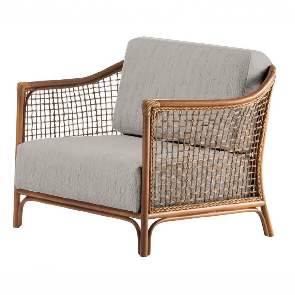 Poltrona Com Braço Oslen Algodão Cinza Madeira Cedro Junco Natural Terracota - 1