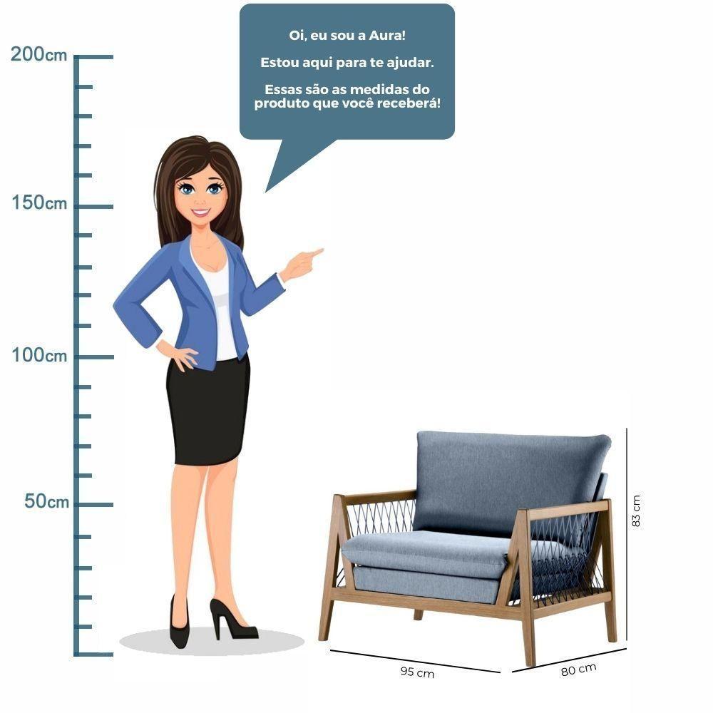Poltrona Com Braço Pleno Algodão Azul Madeira Cedro Corda Chata Poliéster Azul - 4
