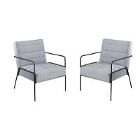 Kit 2 Poltronas Braços De Metal Preto tramado Cinza - 1