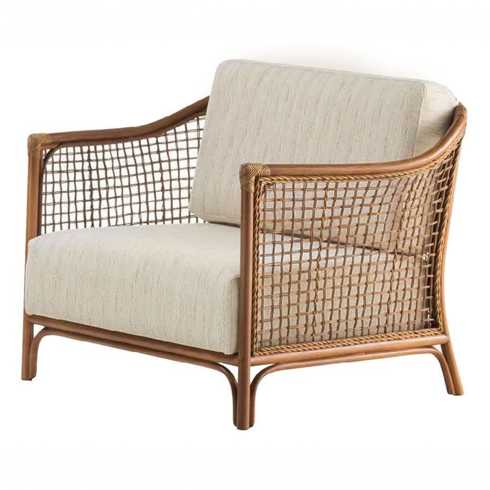 Poltrona Com Braço Oslen Algodão Bege Madeira Cedro Junco Natural Terracota - 1