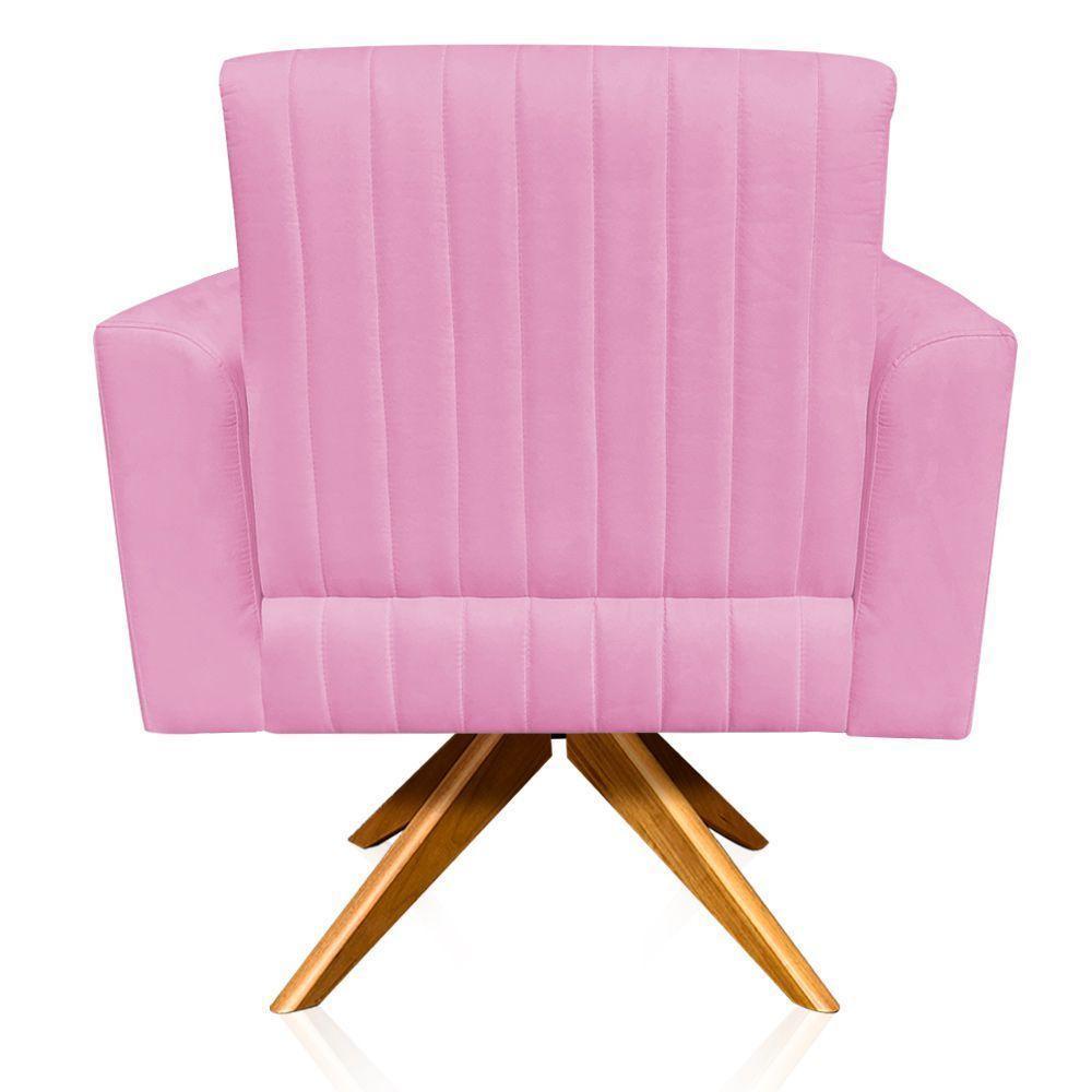 Poltrona Giratória Gomada Rosa Bebê Base Madeira - 3