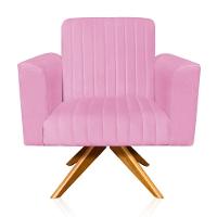 Poltrona Giratória Gomada Rosa Bebê Base Madeira - 1