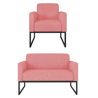 Kit Namoradeira E 1 Poltrona Preta S17 Suede Rosê