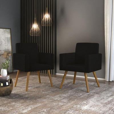 Kit 02 Poltronas Decorativas Nina Suede Preto Balaqui Decor