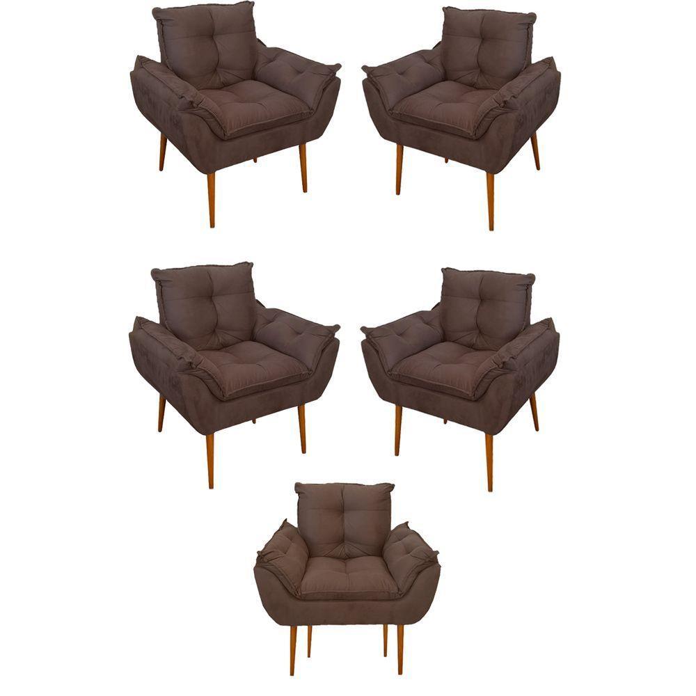 Kit 05 Poltrona Opala Sofá Sala, Quarto, Escritório Suede Cor:marrom - 1