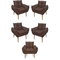 Kit 05 Poltrona Opala Sofá Sala, Quarto, Escritório Suede Cor:marrom - 1