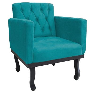 Poltrona Classic Pés Luís Xv Suede Azul Turquesa