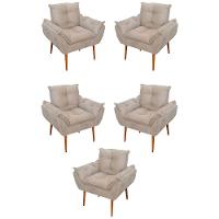 Kit 05 Poltrona Opala Sofá Sala, Quarto, Escritório Suede Cor:bege - 4