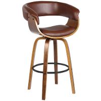 Banqueta Giratória Alta Com Encosto Base Madeira Ravi R02 Pu Marrom - Mpozenato - 1