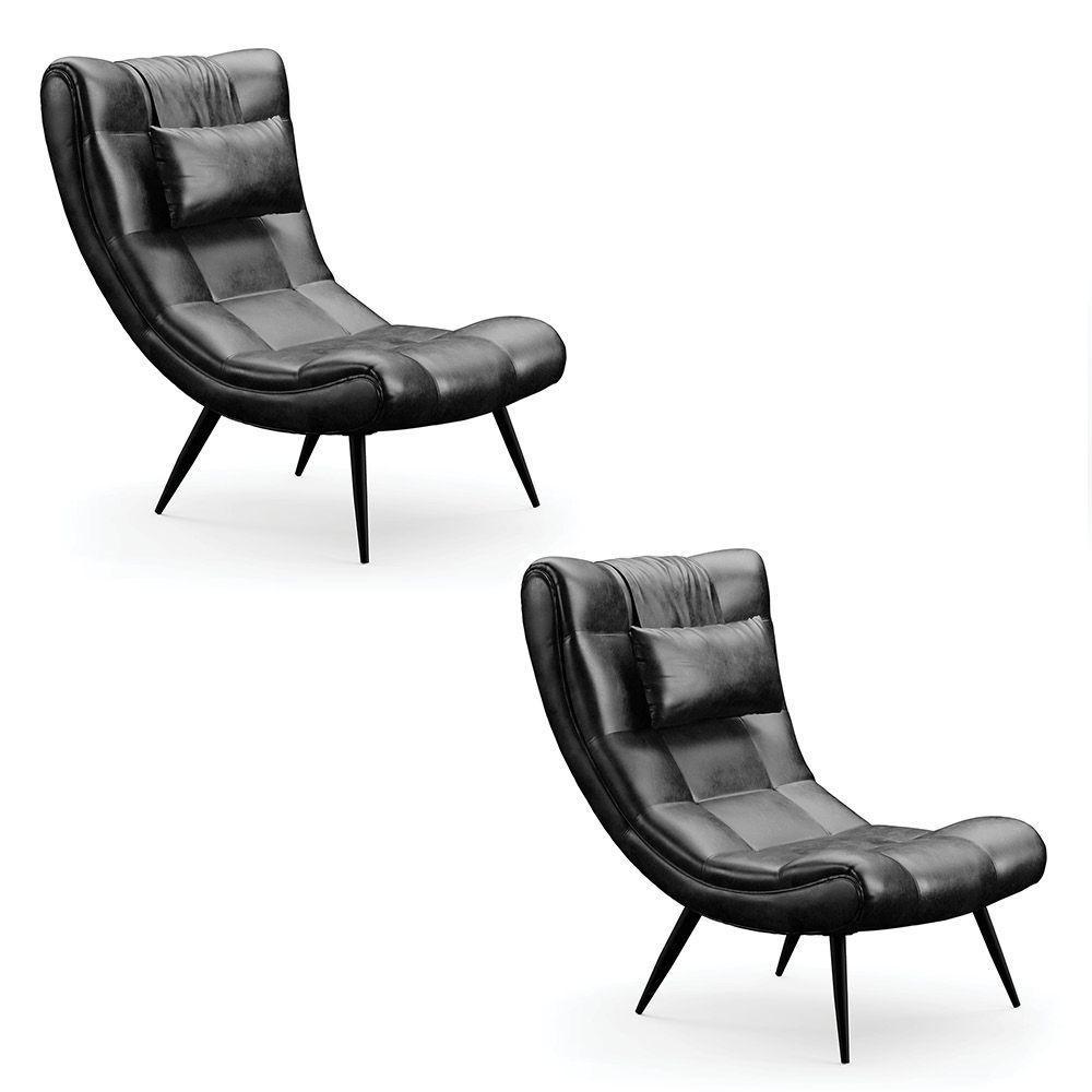 Kit 02 Poltronas Sher Corano Pés Palito De Ferro Cor Preto - 1