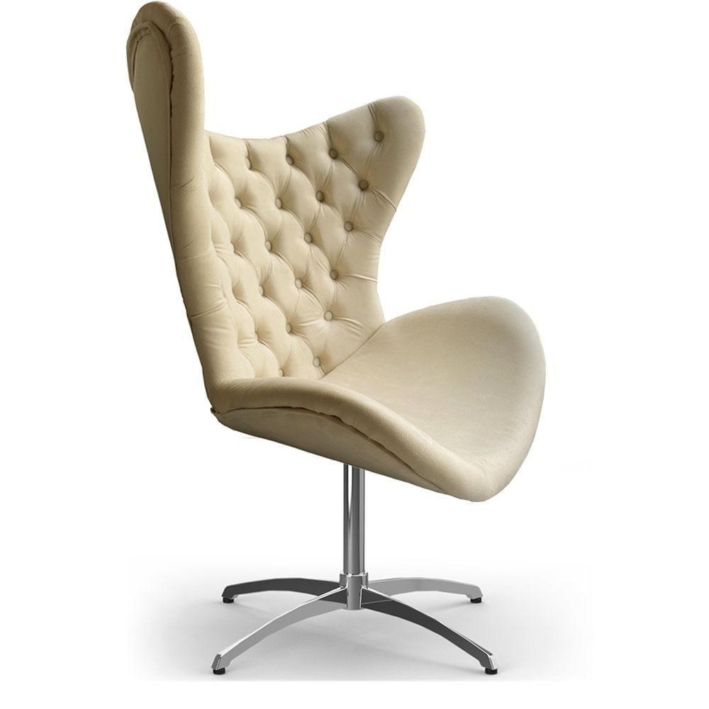 Cadeira Decorativa Com Capitonê Big Egg Bege Giratória - 3