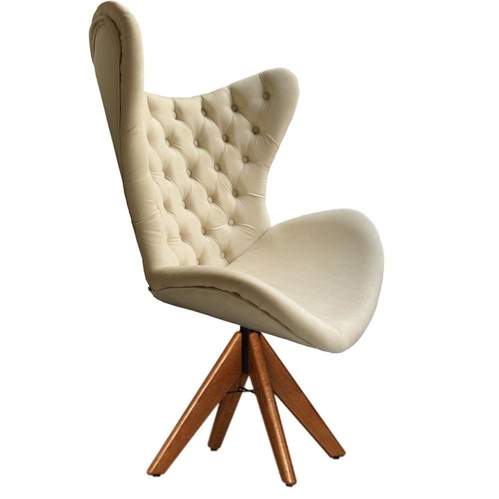 Cadeira Decorativa Com Capitonê Big Egg Bege Giratória Madeira - 3