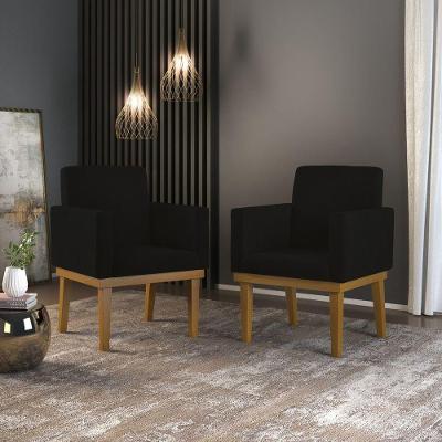 Kit 2 Poltronas Nina Para Recepção Courino Preto Balaqui Decor