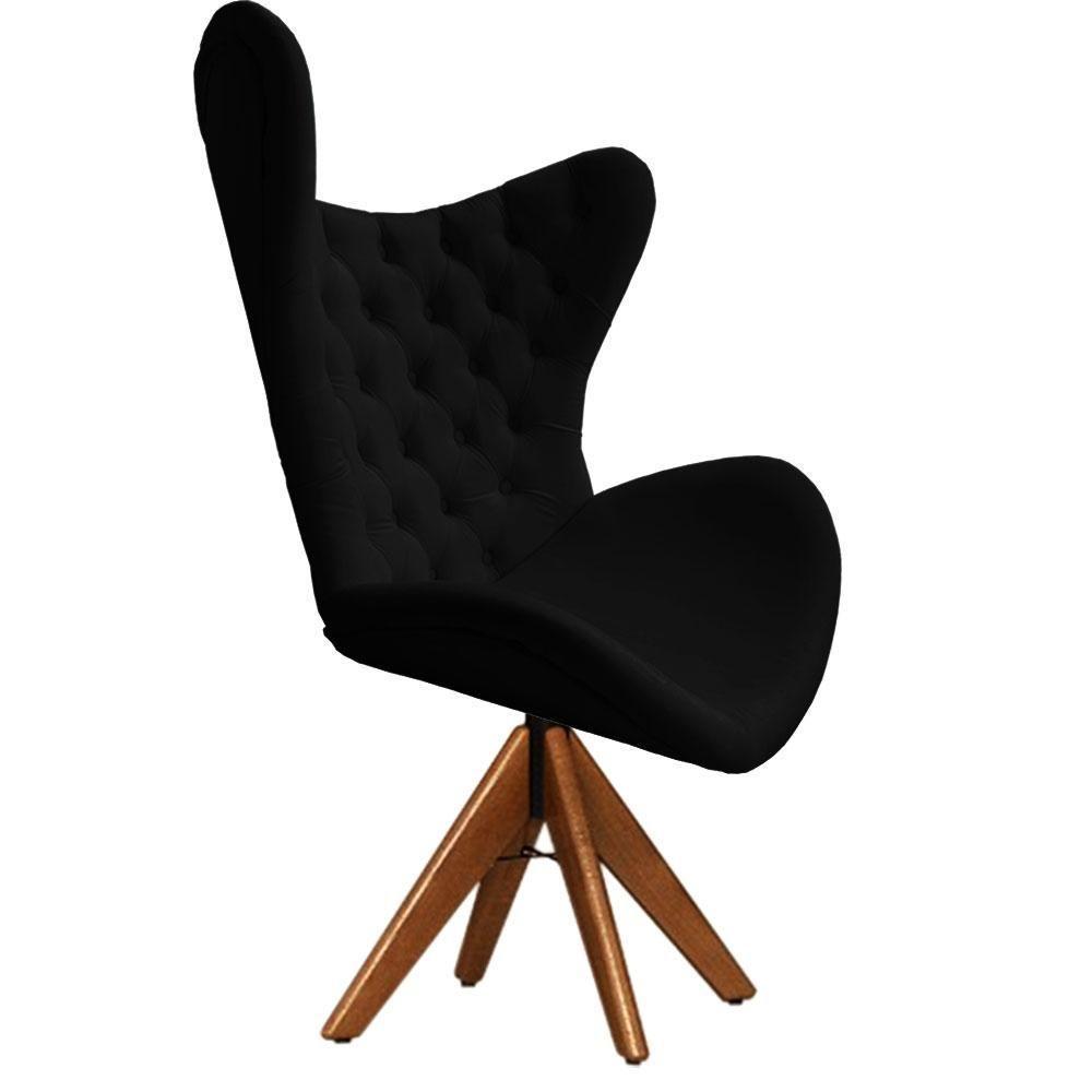 Cadeira Decorativa Com Capitonê Big Egg Preta Giratória Madeira - 3