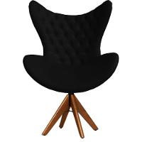 Cadeira Decorativa Com Capitonê Big Egg Preta Giratória Madeira - 1