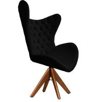 Cadeira Decorativa Com Capitonê Big Egg Preta Giratória Madeira - 3
