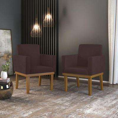 Kit 02 Poltronas Decorativas Nina Suede Marrom Balaqui Decor