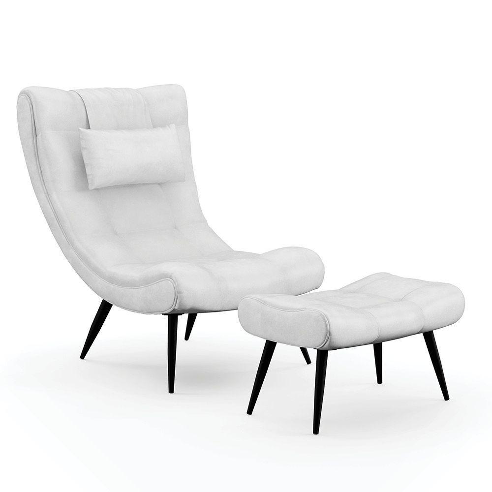 Kit 01 Poltrona E 01 Puff Sher Corano Branco Pés De Ferro - 1