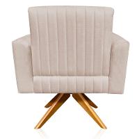 Poltrona Giratória Gomada Bege Base Madeira