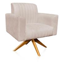 Poltrona Giratória Gomada Bege Base Madeira - 6