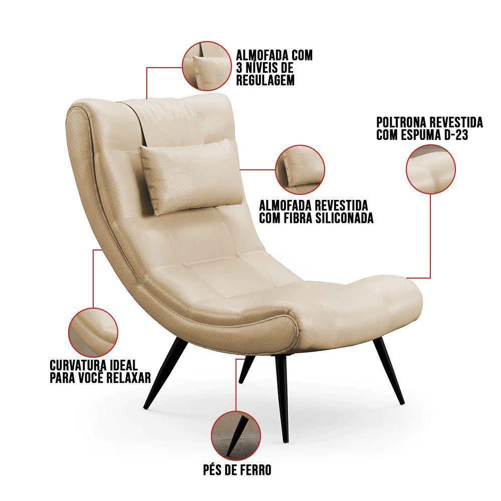 Kit 01 Poltrona E 01 Puff Sher Facto Pés De Ferro Cor Bege - 5