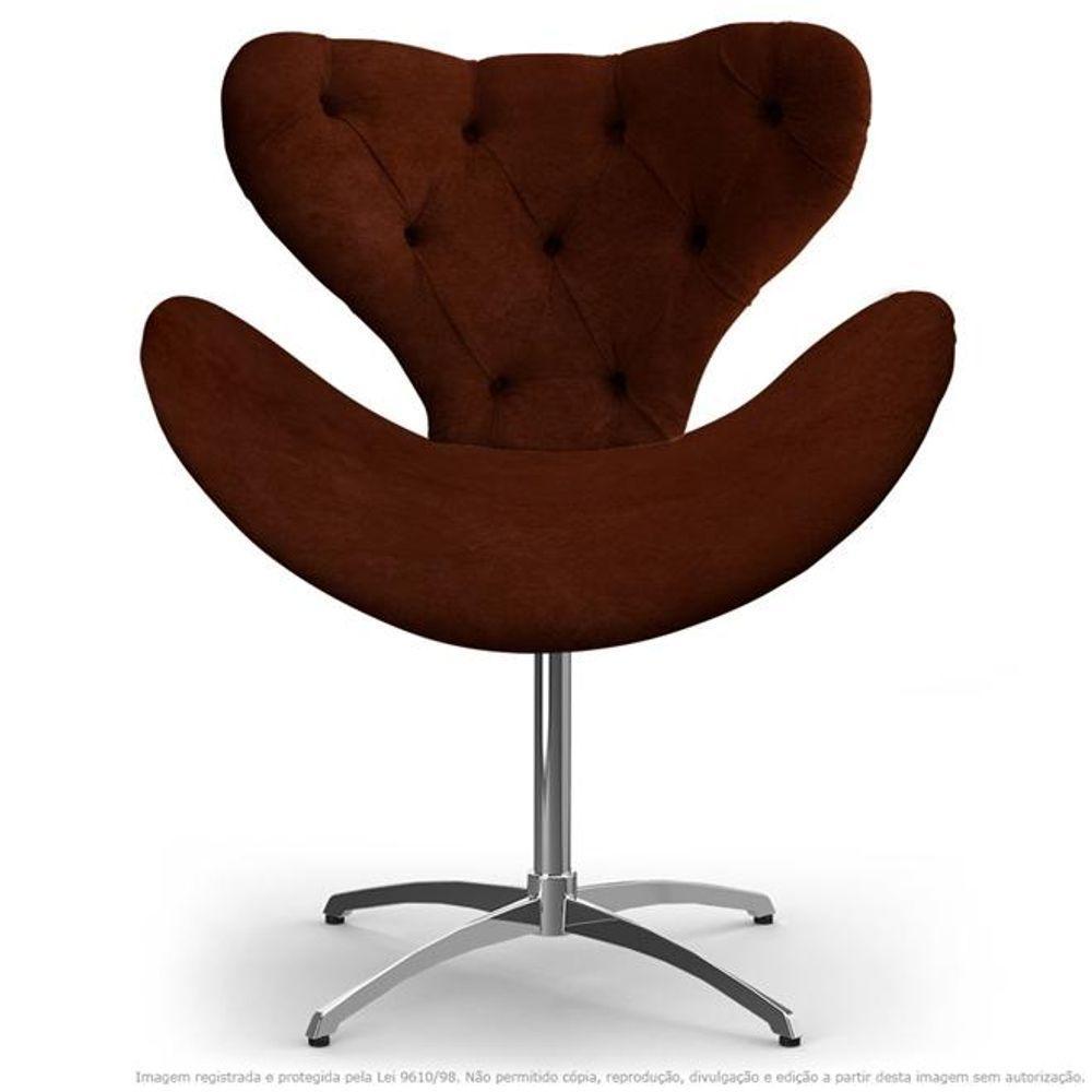 Cadeira Com Capitonê Decorativa Poltrona Egg Marrom Com Base Giratória - 1