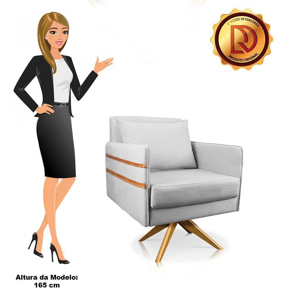 Poltrona Giratória Mari Suede Base De Madeira Ma30 Cinza - 3