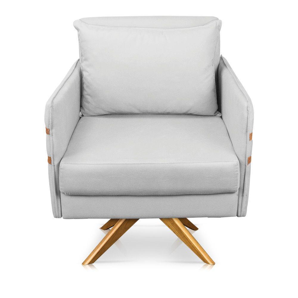 Poltrona Giratória Mari Suede Base De Madeira Ma30 Cinza - 6