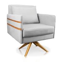 Poltrona Giratória Mari Suede Base De Madeira Ma30 Cinza - 1