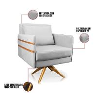 Poltrona Giratória Mari Suede Base De Madeira Ma30 Cinza