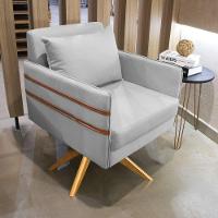 Poltrona Giratória Mari Suede Base De Madeira Ma30 Cinza - 7