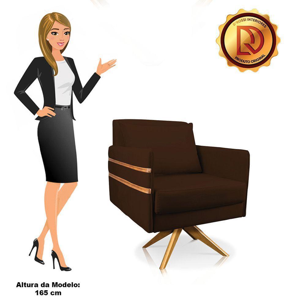 Poltrona Giratória Mari Suede Marrom Base De Madeira Ma30 - 4