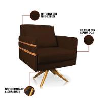 Poltrona Giratória Mari Suede Marrom Base De Madeira Ma30 - 5